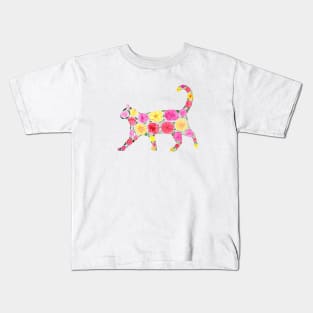 Cat Silhouette with flowers Kids T-Shirt